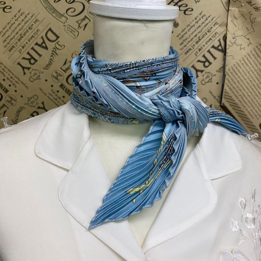 エルメス シルク スカーフ プリーツ ギャザー 白鳥 ストール FP746