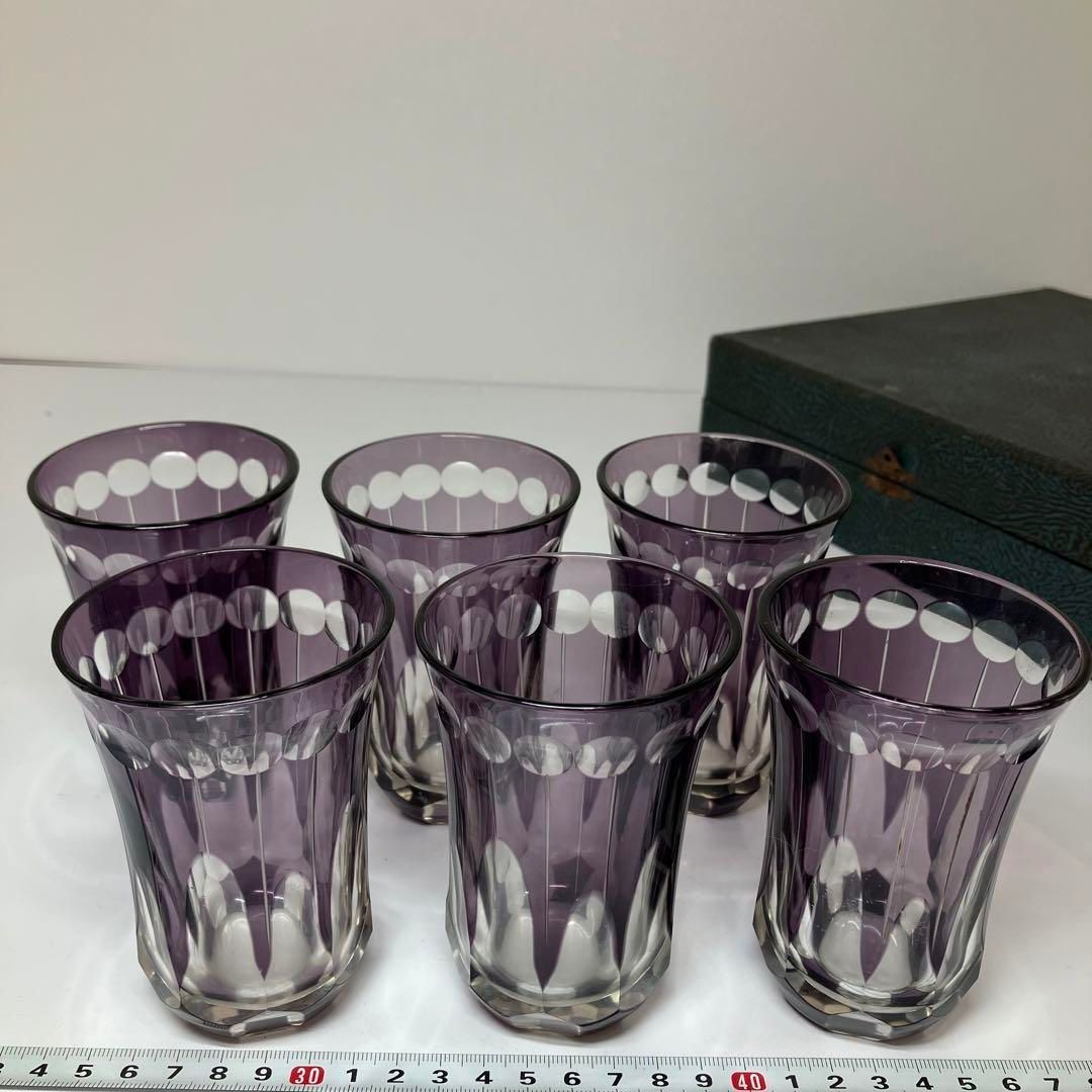 時代 ガラスコップ6客 共箱 高さ10.3cm タニオ 東Y6-0410