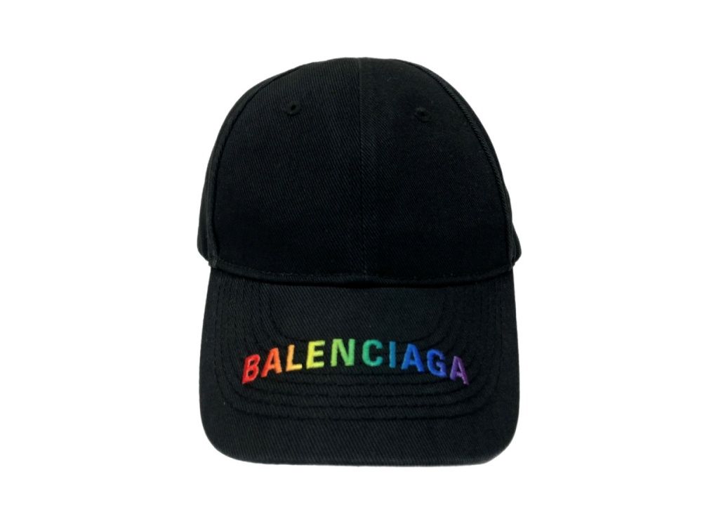 バレンシアガ BALENCIAGA レインボー RAINBOW ロゴ LOGO ベースボールキャップ BASEBALL CAP マジックテープ BLACK 黒 帽子 レディース帽子 キャップ 刺繍 ブラック Lサイズ 58cm 104H-36