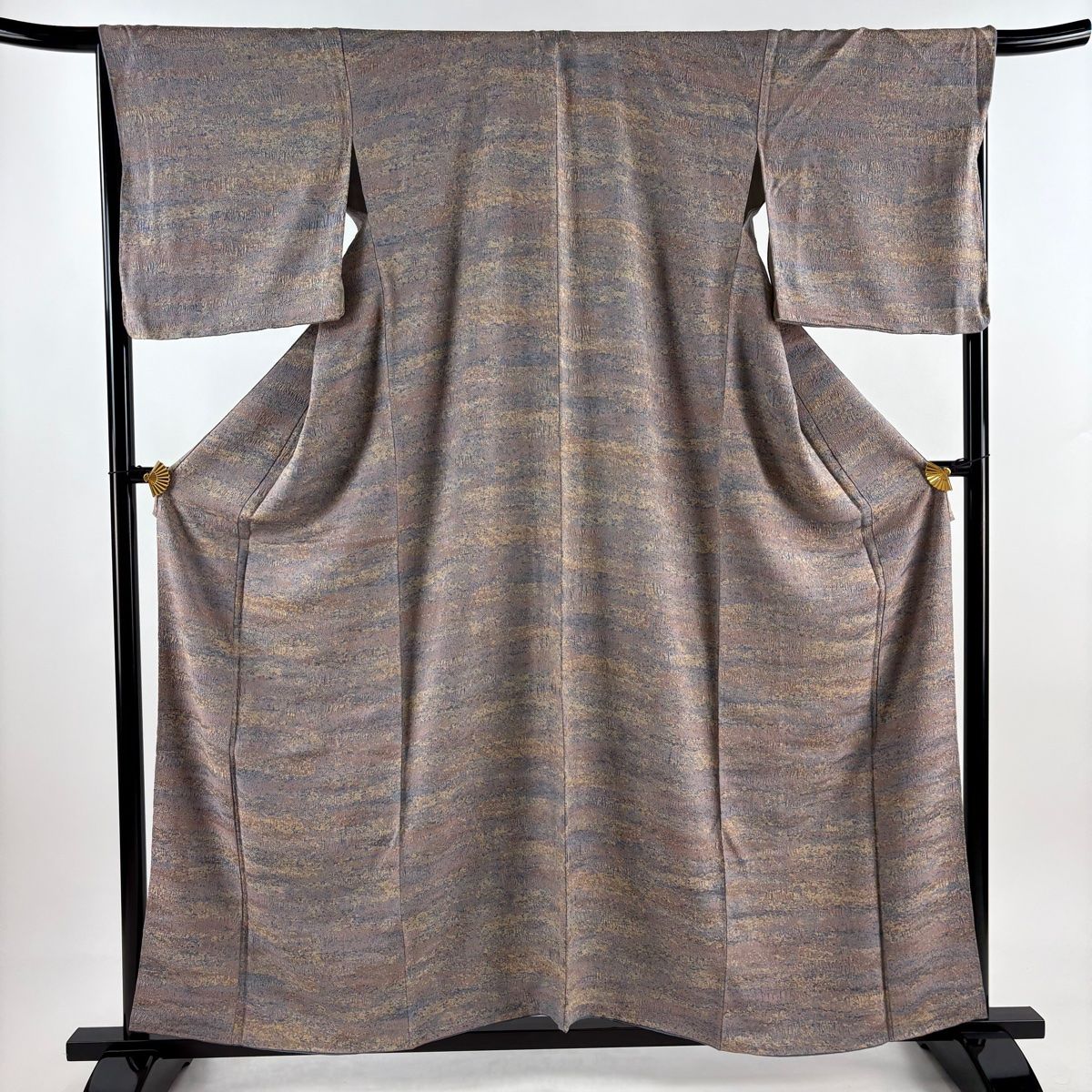 小紋 身丈160.5cm 裄丈67cm M 袷 陶彩染 霞 幾何学 薄小豆 正絹 秀品