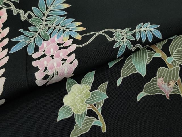 平和屋着物■極上　北川聖水　訪問着　藤花房　黒地　逸品　CZAA3335s5 平和屋着物□極上 北川聖水 訪問着 藤花房 黒地 逸品 CZAA3335s5