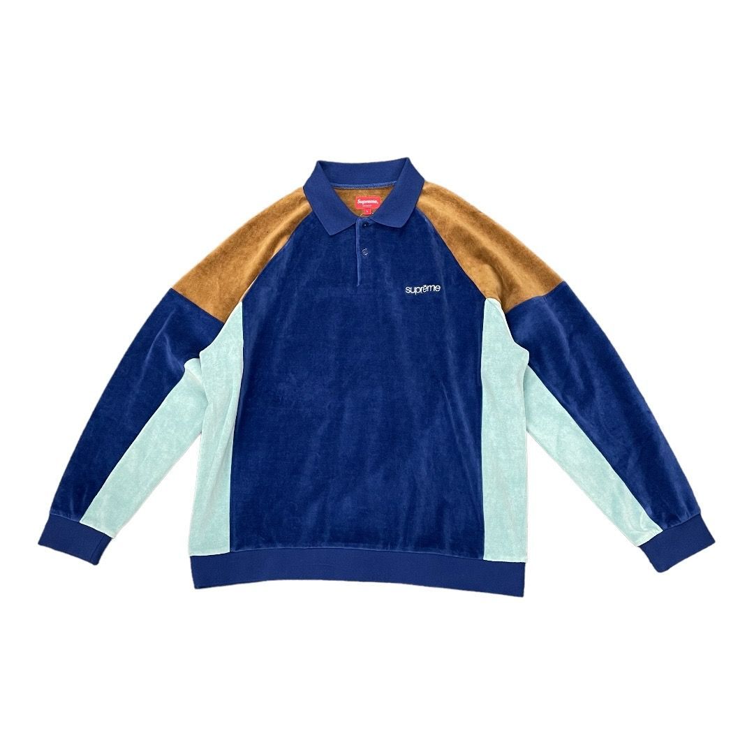 国内正規 未使用品 ○ SUPREME 22AW Paneled Velour L/S Polo パネル