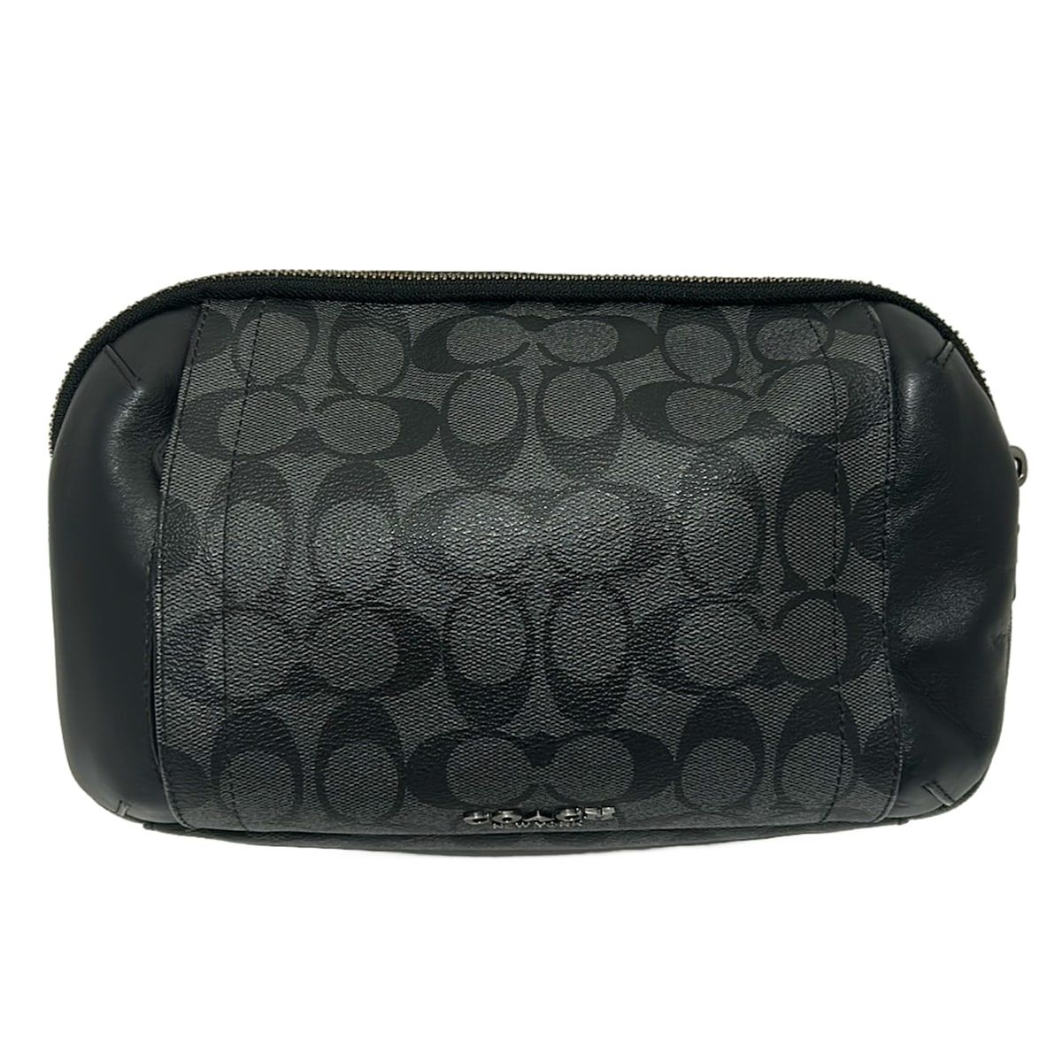 COACH コーチ ウエストポーチ ミニシグネチャー柄 F38749 黒×ダークグレー レザー