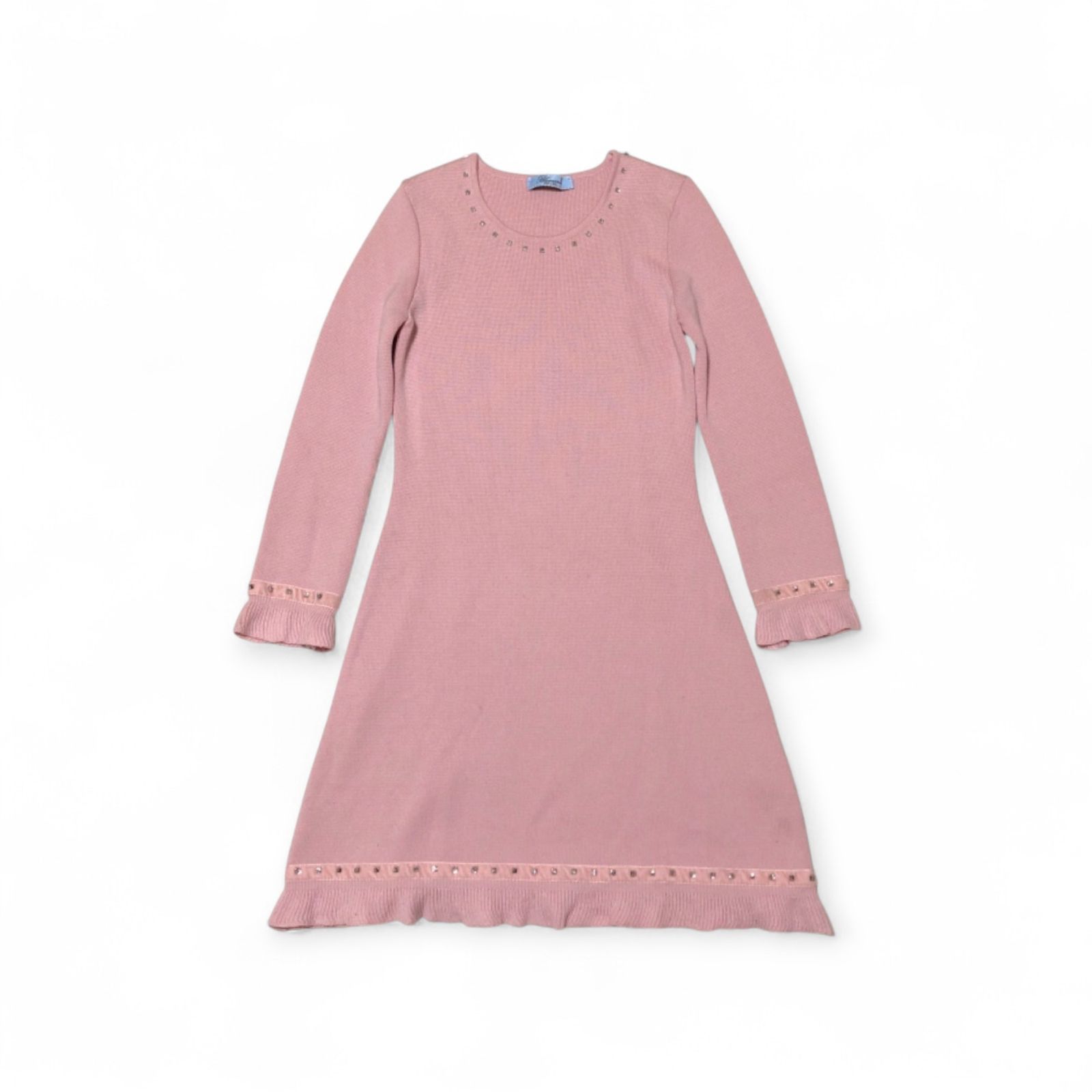 BLUMARINE ブルマリン ブルーガール イタリア製 ピンク ニット ワンピース 膝丈 スタッズ ラインストーン サイズXS ウール