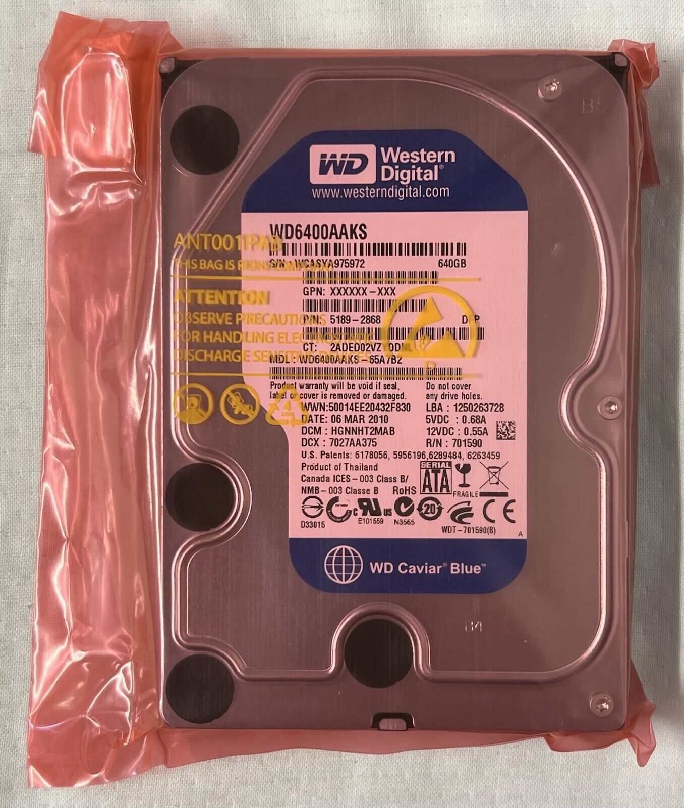 Western Digital 640GB WD6400AAKS ハードドライブ Ref00321