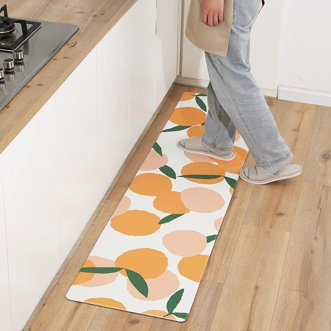 キッチンマット オレンジ PVC拭ける 台所マット クッション付き 厚さ8ｍｍ
