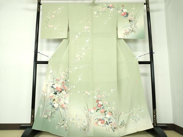 平和屋着物○訪問着 友禅 作家物 草花文 暈し染め 正絹 逸品 未