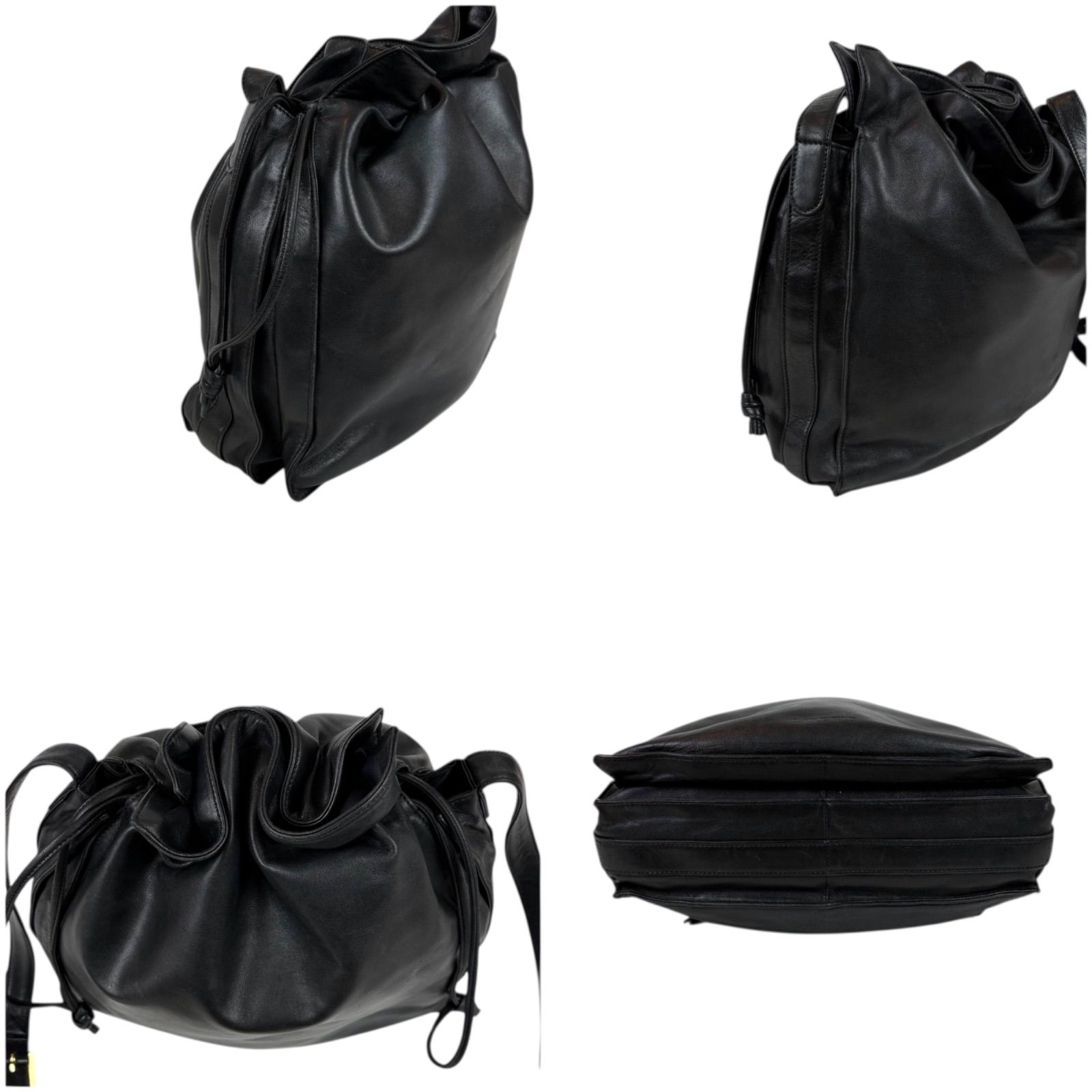 ロエベ LOEWE ショルダーバッグ フラメンコ ブラック 巾着型 ナッパ 