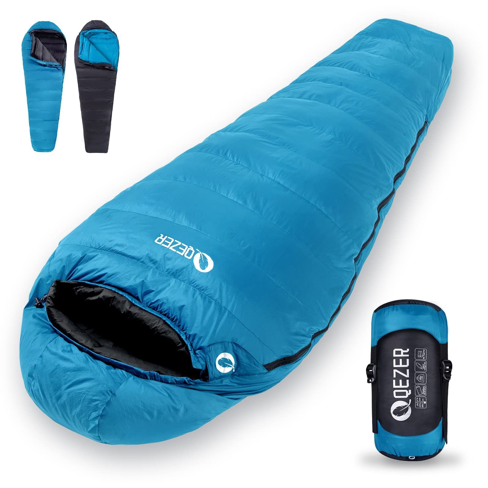 QEZER シュラフ ダウン 寝袋 マミー型 羽毛寝袋　コンパクト 600FP Amazon.co.jp: QEZER ダウン寝袋 大人用 ティーン向け 10~15.6
