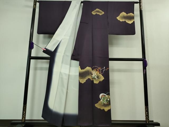 平和屋本店 上 訪問着 風神雷神 紫紺色地 金彩 反端付き DZAB0860kh5