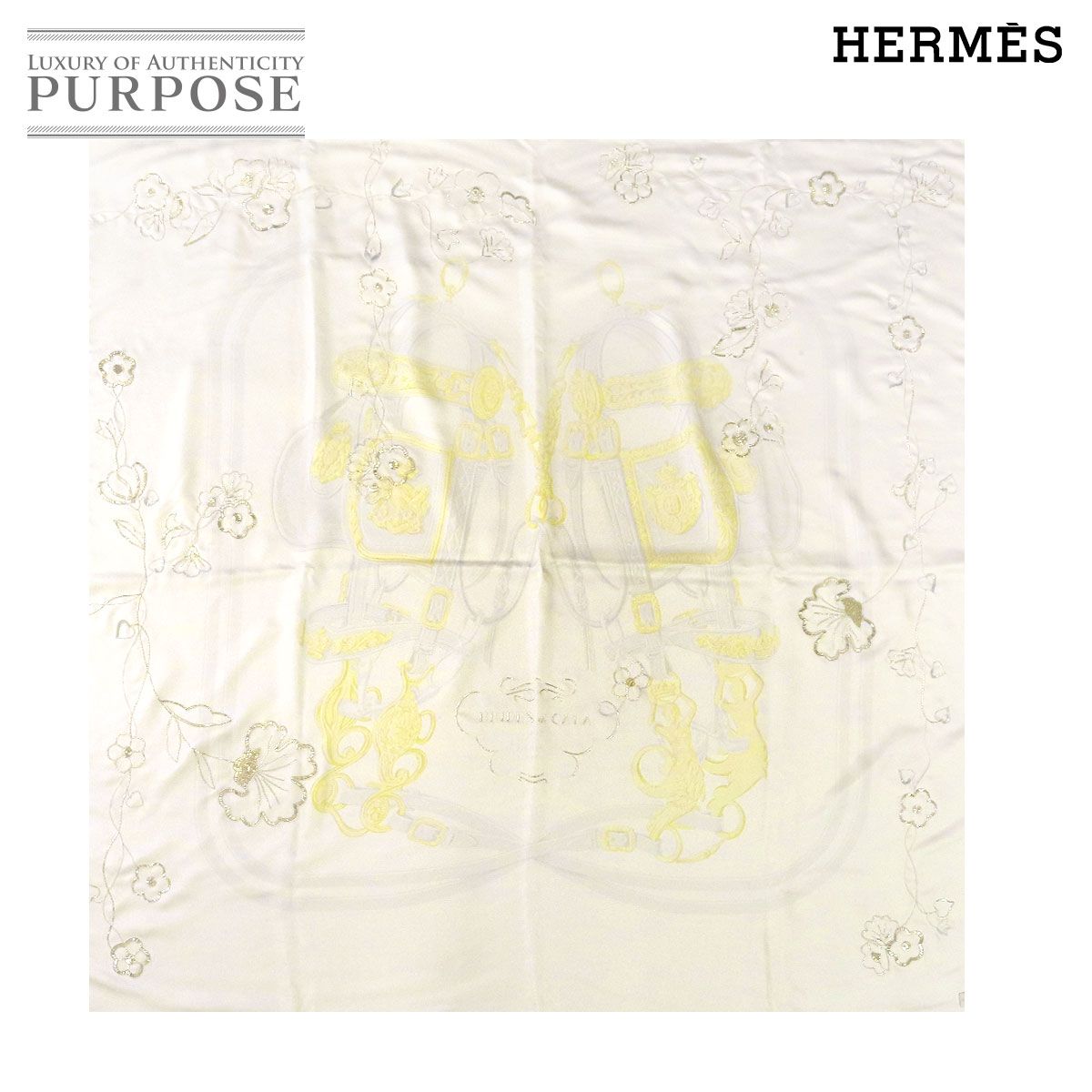 未使用 展示品 エルメス HERMES カレ 140 ショール Brides de Gala ブリッドドゥガラ シルク ホワイト ビーズ刺繍  90205304