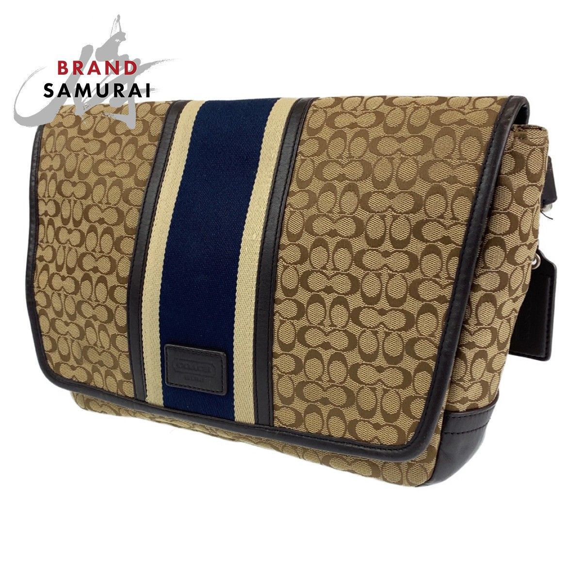 COACH コーチ シグネチャー ベージュ ネイビー シルバー金具 