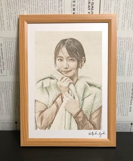 女優画18 額装品　額縁寸法34cm×25cm　カラー着色　定款付　水彩画 女優画18 額装品 額縁寸法34cm×25cm カラー着色 定款付 水彩画 女優
