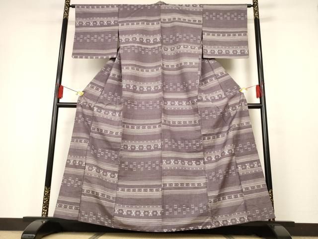 平和屋本店□極上 青山みとも 紬 単衣 格子柄 逸品 CYAA2429s5