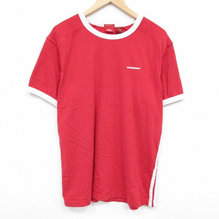 XL/古着 半袖 Tシャツ メンズ ワンポイントロゴ 大きいサイズ コットン クルーネック 赤 レッド 25aug29 