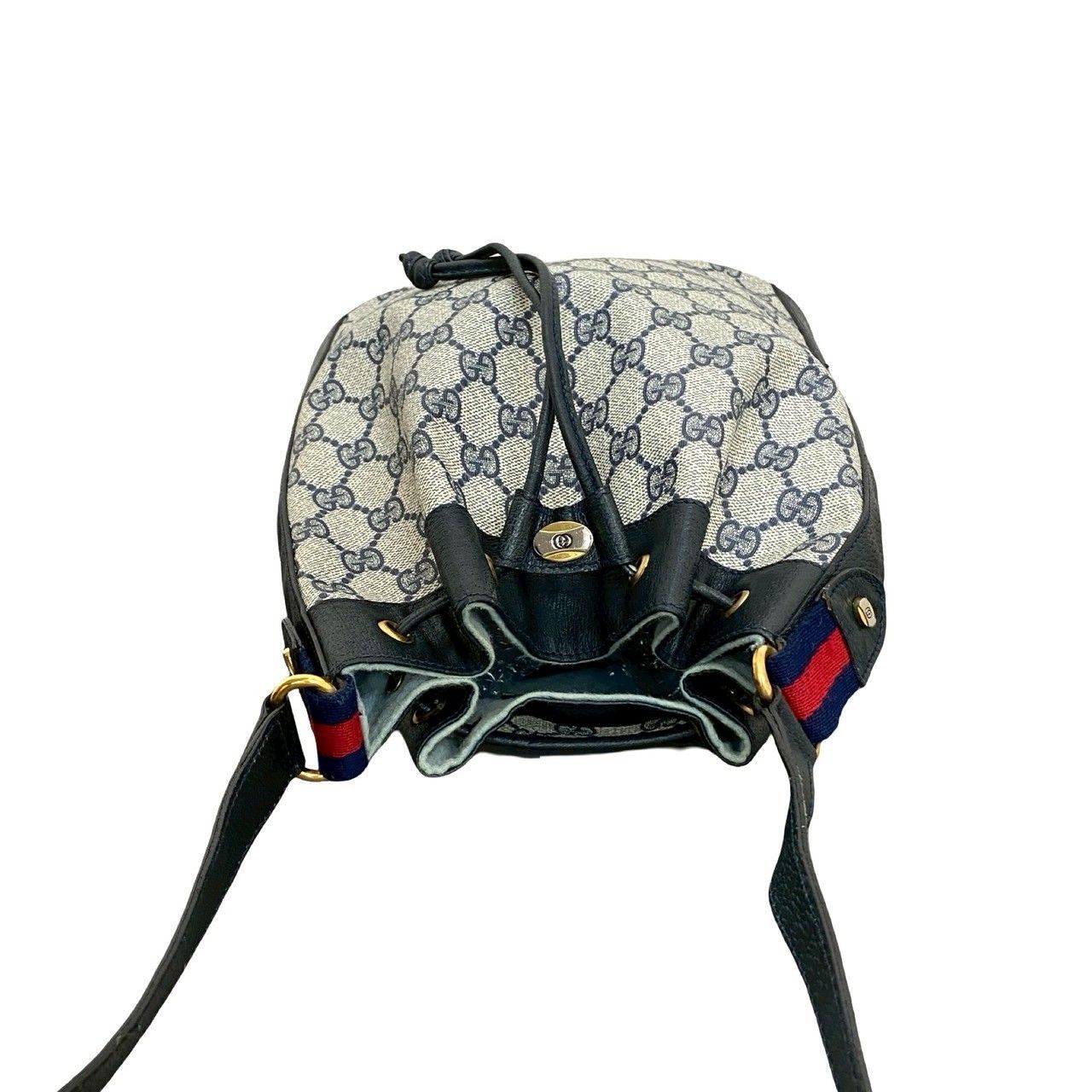 極 美品 オールドグッチ シェリーライン GG レザー 巾着 ショルダーバッグ 極 美品 GUCCI グッチ オールドグッチ ヴィンテージ シェリーライン GG