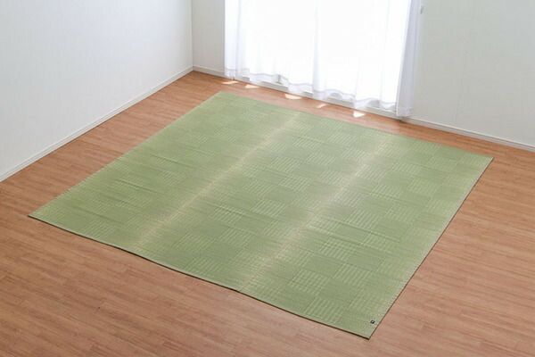 純国産い草 上敷きカーペット/絨毯 【格子柄 江戸間3畳 約174×261cm】 両面使用 抗菌 防臭 調湿 耐久性 日本製 〔リビング〕【代引不可】 格子柄 上敷き カーペット 「グラッセ」 江戸間8畳 約348×352cm