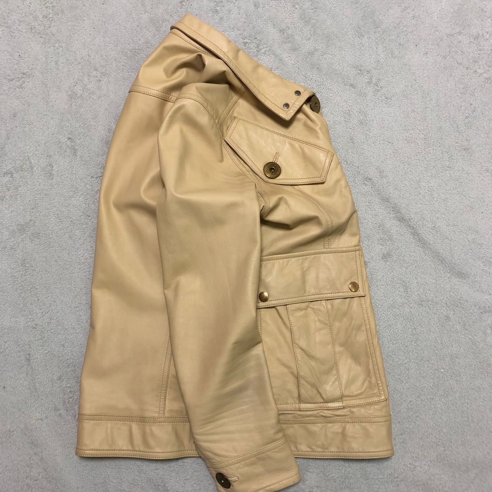 ドレスキャンプ レザージャケット サイズ46 美品 DRESSCAMP レザージャケット カーコート 牛革 メタルボタン ロゴ