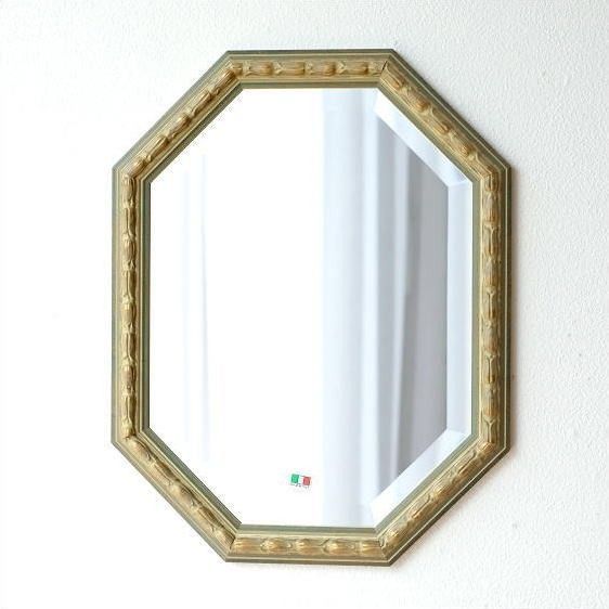 鏡 アンティーク 壁掛けミラー イタリア製 ゴールド 八角 ウォール