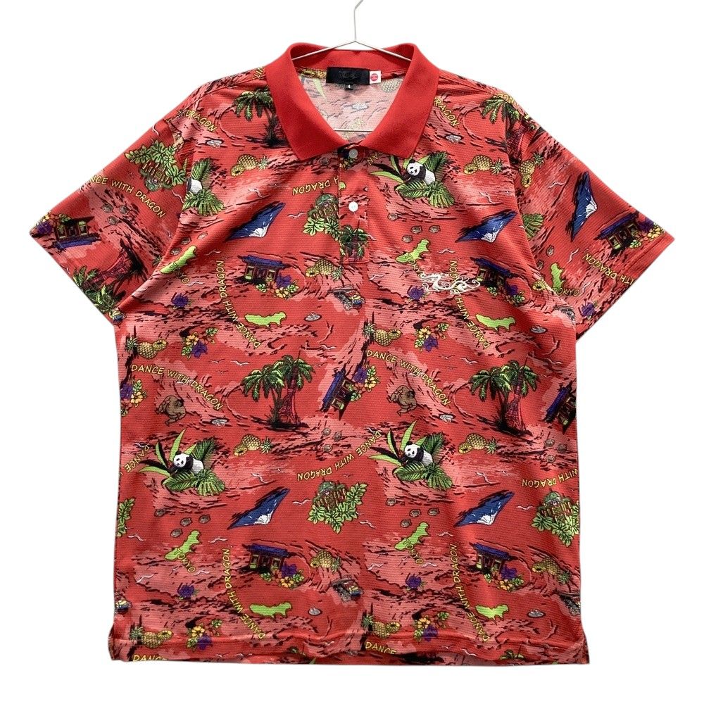 サイズ 4 DANCE WITH DRAGON ダンスウィズドラゴン 半袖ポロシャツ 総柄 レッド系 240101534492 ゴルフウェア メンズ ストスト