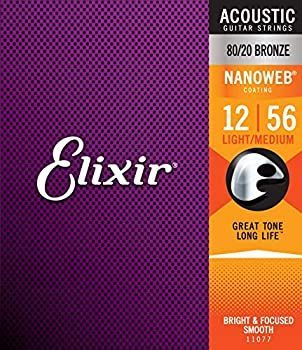 -非常に良い Elixir エリクサー アコースティックギター弦 NANOWEB 80 20ブロンズ Light Medium .012-.056 11077