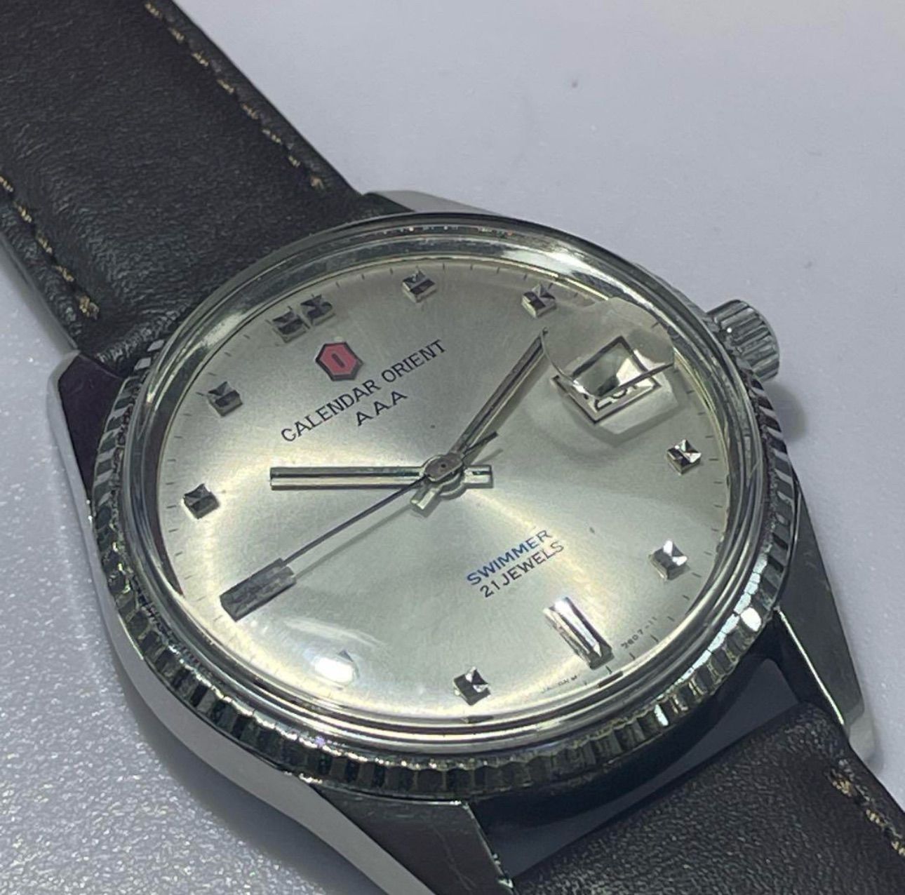 60s カレンダー オリエント AAA 風防新品換済 【リザーブ】 純正リューズ 腕時計