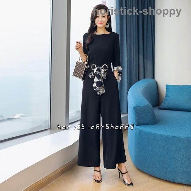 セットアップ レディース スーツ ウエストリボン 七分袖 大きいサイズ ワイドパンツ ハイウエスト 通勤服 フォーマル お呼ばれ 入学式 韓国