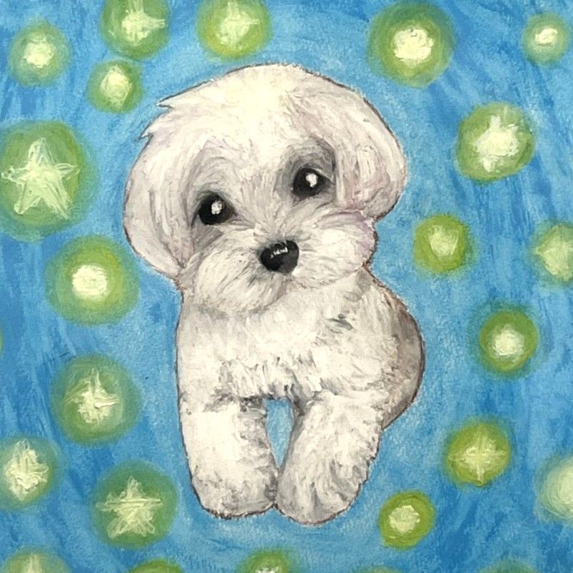 絵画】クレヨン画 白い犬 - メルカリ