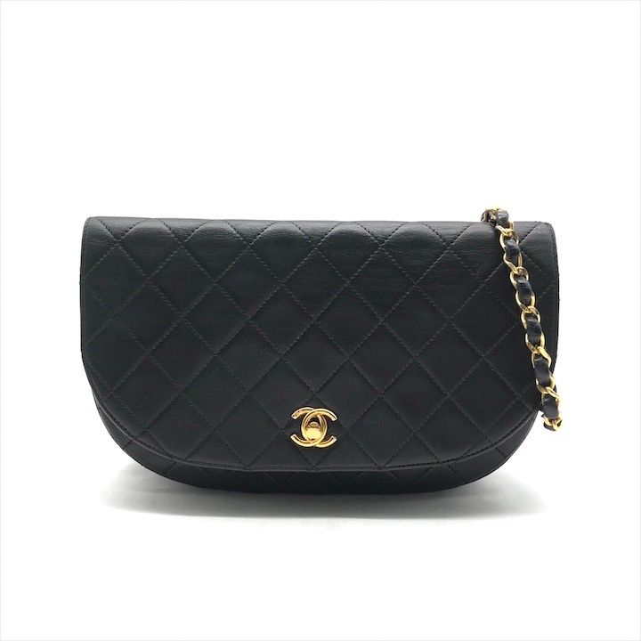 CHANEL シャネル ココマーク ラムスキン ターンロック ハーフムーン チェーン ショルダー バッグ ブラック かばん 鞄 肩掛け a9883