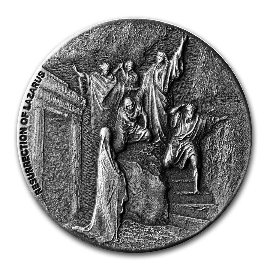 [保証書付き] 2020年 (新品) ニウエ「聖書シリーズ・ラザロの復活」純銀 2オンス アンティーク 銀貨