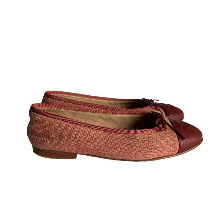 CHANEL シャネル フラット パンプス レザー キャンバス ココマーク