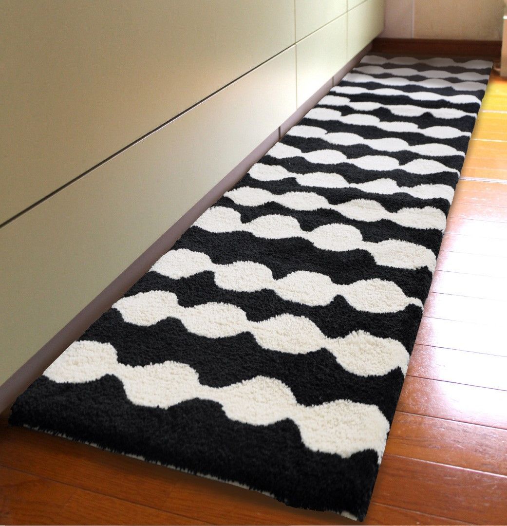 アウトレット品 各1枚 ロングマット 北欧 インテリア おしゃれ シンプル ♥ 50×240cm 日本製 グレー ブラック 洗える 洗濯機OK ハンドフック
