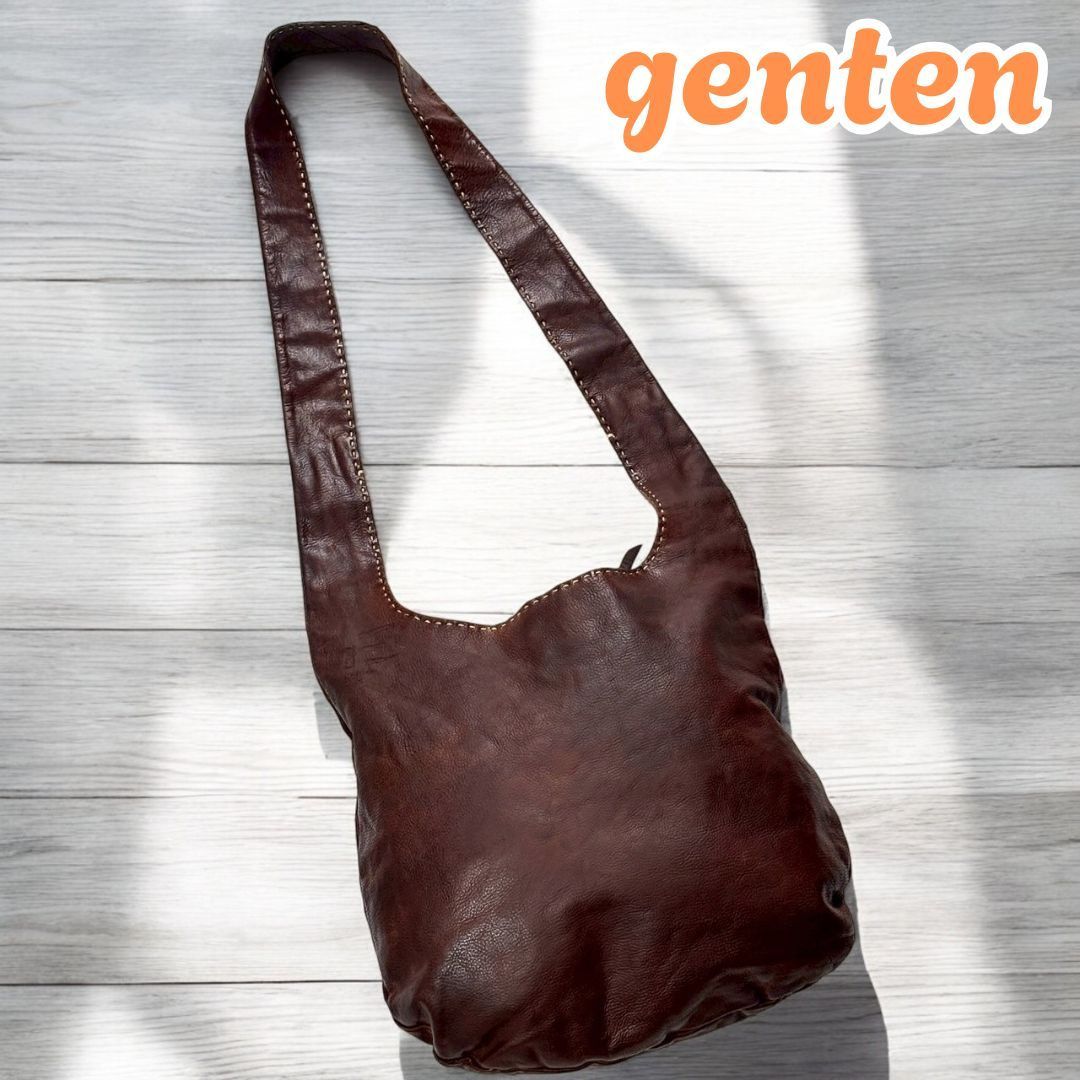 【美品】genten ゲンテン ユーフラテス ワンショルダーバッグ 大容量 茶 ユーフラテス(boxバージョン) ショルダーバッグ｜商品一覧 | 革