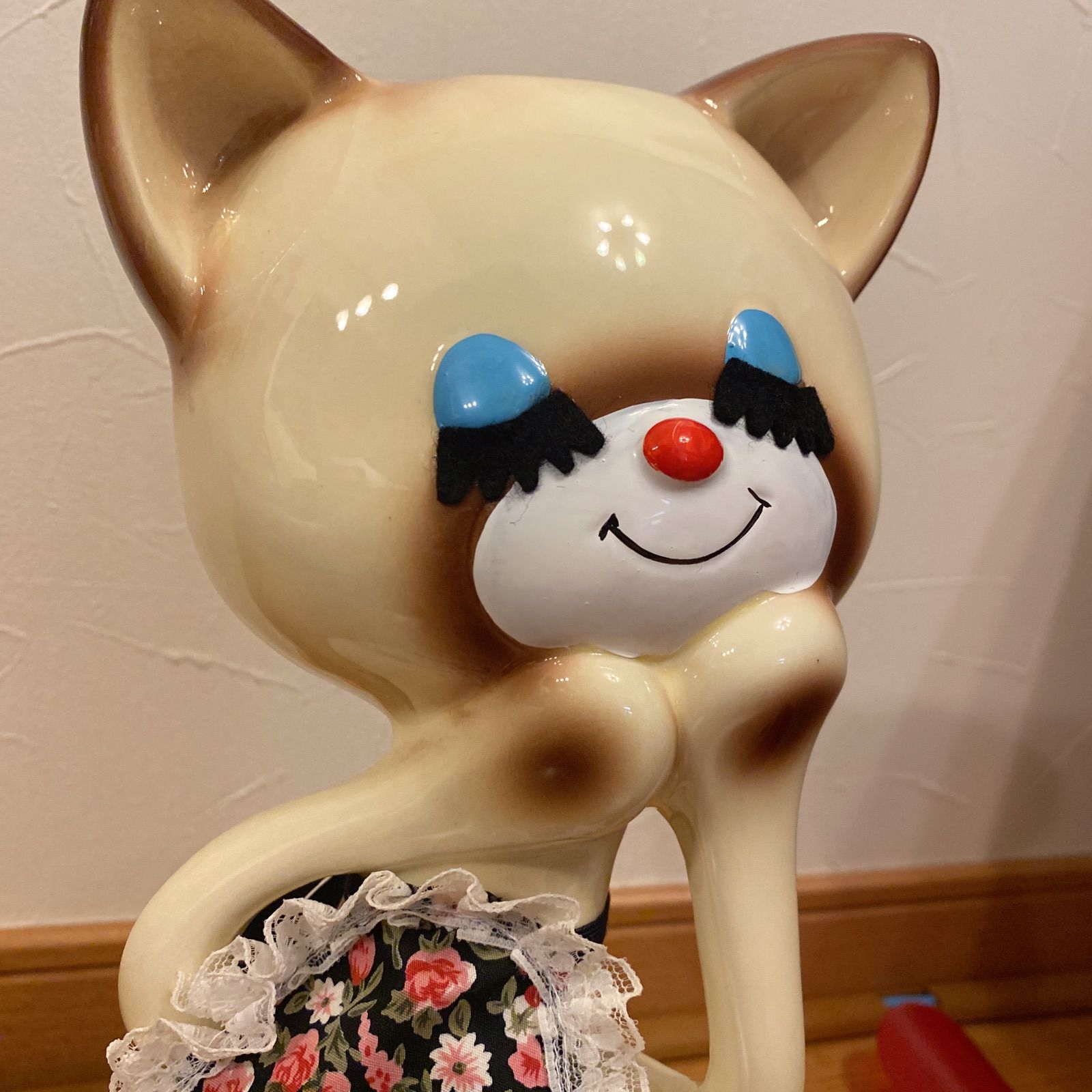 昭和レトロ 陶器の靴ベラ立て シャム猫シューシャイン