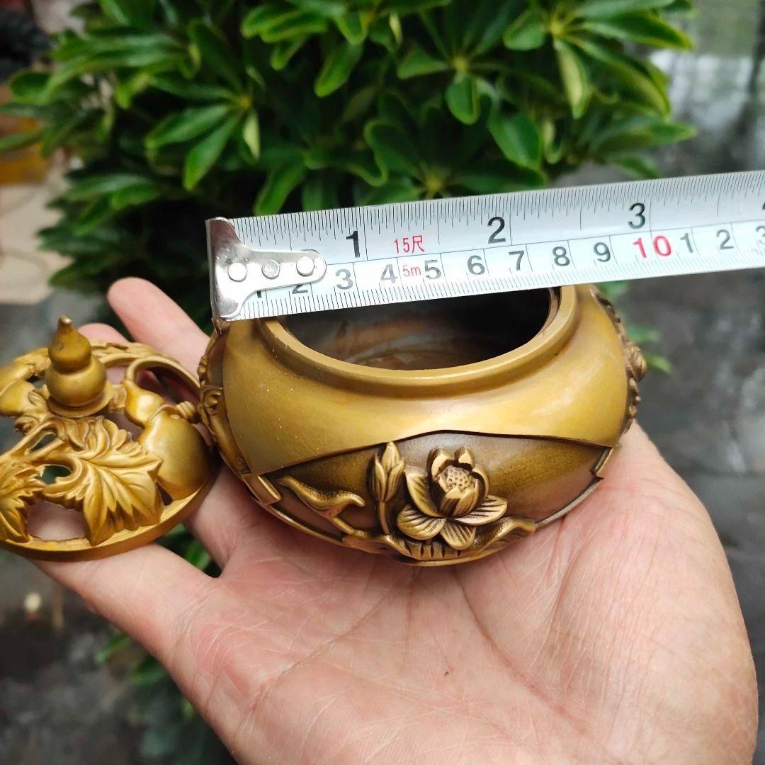 銅 細工 四季花瓢簞蓋香炉 銅製 茶道具 香道具 工芸品 美術品 置物 銅 細工 四季花瓢?蓋香炉 銅製 茶道具 香道具 工芸品 美術品