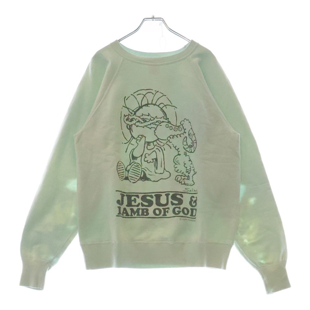 SAINT MICHAEL セントマイケル 23AW CREW N SWEAT JESUS ダメージ加工 クルーネックスウェットトレーナー ライトグリーン SM-A23-0000-024