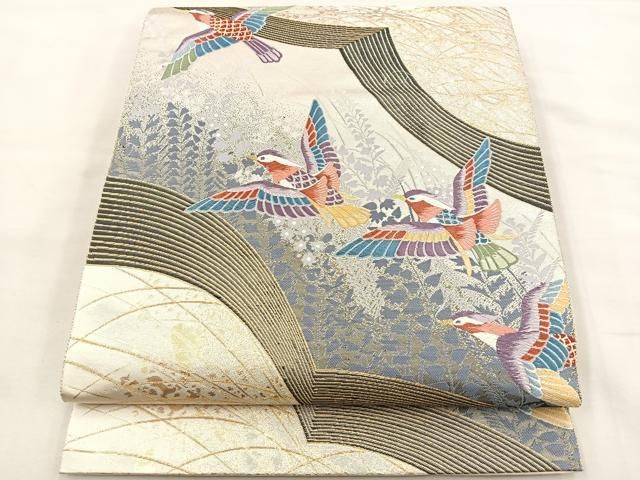 平和屋着物◎六通柄袋帯 唐織 牡丹 黒地 金銀糸 正絹 逸品 BAAU8630yc