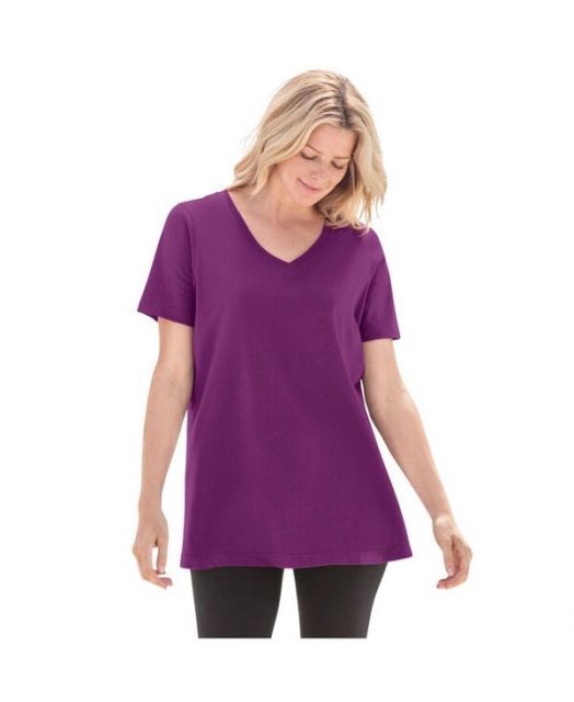 送料無料 ウーマン ウィズイン レディース シャツ トップス Plus Size Perfect Short-Sleeve V-Neck Tee Plum purple