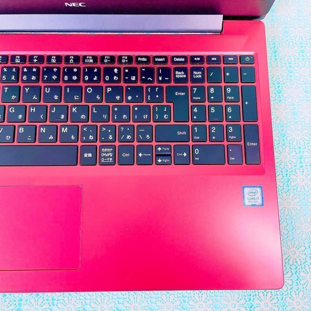 ️第8世代Corei7 薄型ノートパソコン 爆速SSD256GB WEBカメラ Windows11 おしゃれ赤 レッド NEC 大容量1TB メモリ12GB ブルーレイ Bluetooth WiFi 画像 動画編集 在宅ワーク WWW_MEBLE-SODAR_PL