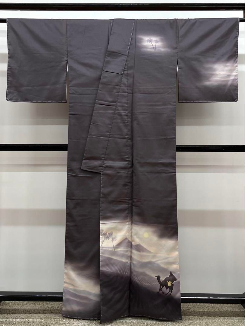 染大島 本場縞大島紬 訪問着 付け下げ 「月の砂漠」 ラクダ 正絹 躾糸