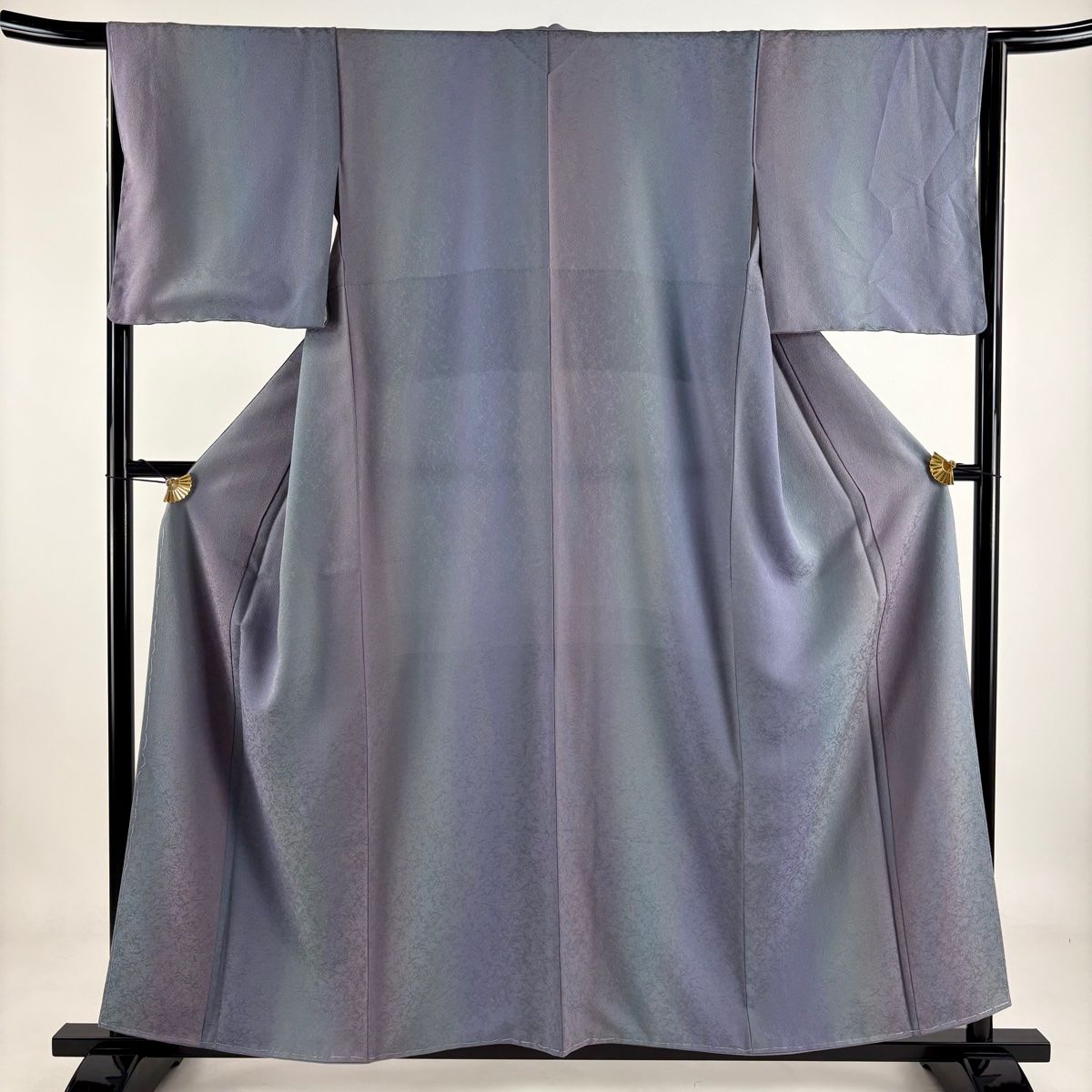 小紋 身丈157cm 裄丈65cm M 袷 地紋 陶流染 青紫 正絹 秀品