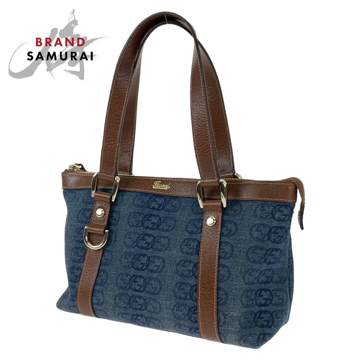 GUCCI グッチ トートバッグ GGデニムキャンバス カーフレザーブラック