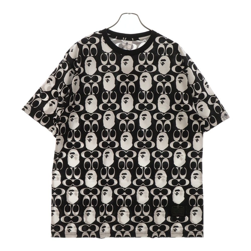 A BATHING APE (アベイシングエイプ) ×COACH Signature Monkey Tee シグネチャーモンキー総柄プリント半袖Tシャツ 001CSH731901C ブラック