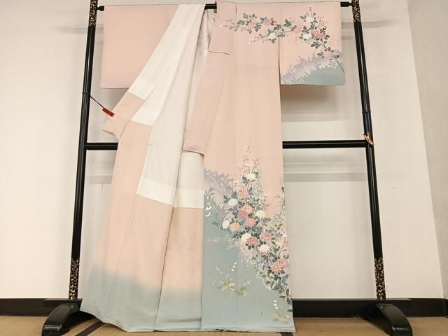 平和屋着物○十日町友禅 一梗 訪問着 草花文 暈し染め 正絹 逸品