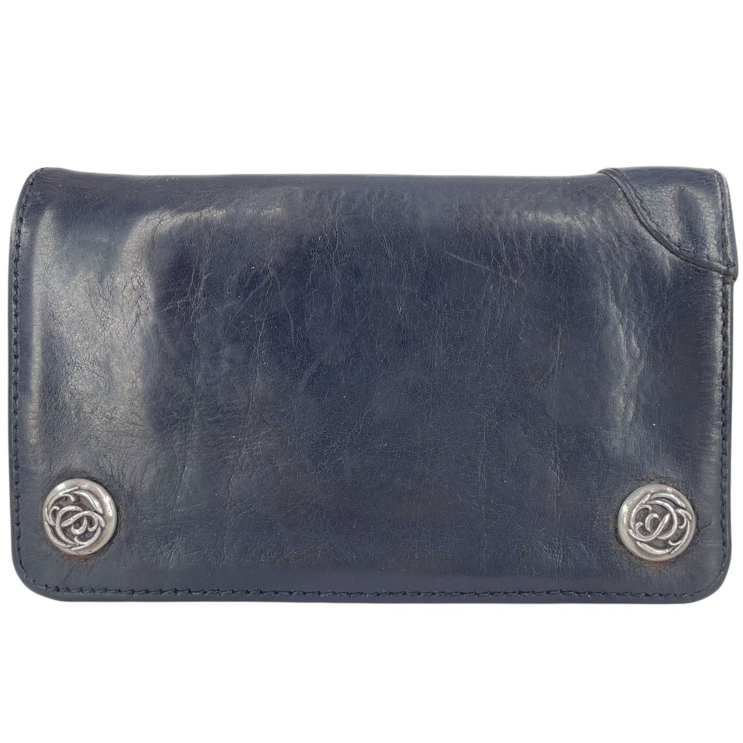 CHROME HEARTS クロムハーツ 1ZIP ウォレット レザー ブラック シルバー フローラルボタン グロメット 1ジップ 財布 コンパクト 25032461 RS