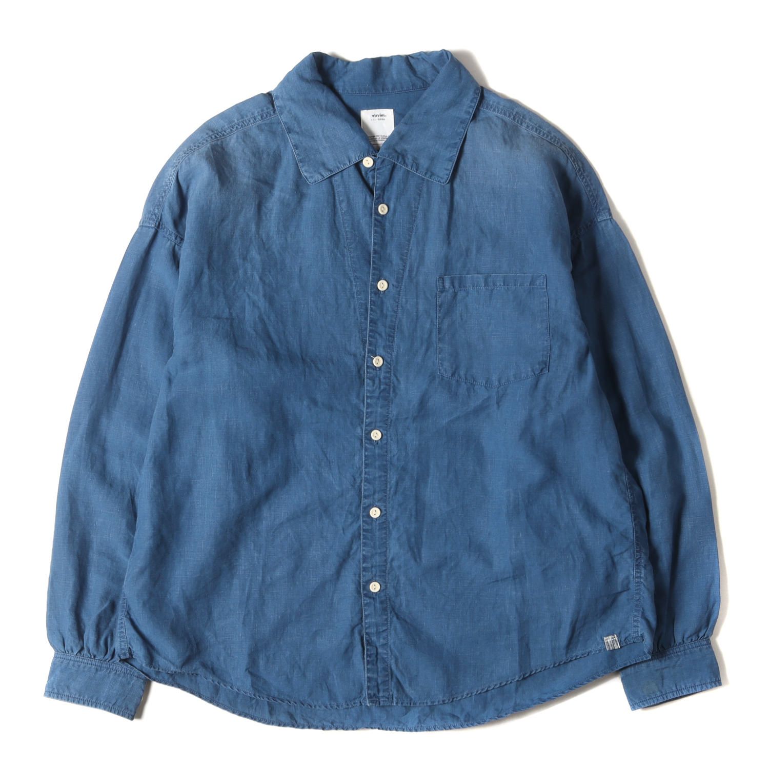 visvim ビズビム シャツ サイズ:1 23SS オーバーサイズ インディゴ リネン オープンカラー パーマーシャツ PALMER SHIRT  L/S DMGD LINEN インディゴ トップス カジュアルシャツ 長袖【メンズ】【中古】 - 免税 店 安い