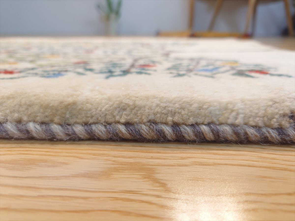 ペルシャ ギャッベ 玄関マット ラグ 87×62㎝ アイボリー 生命の