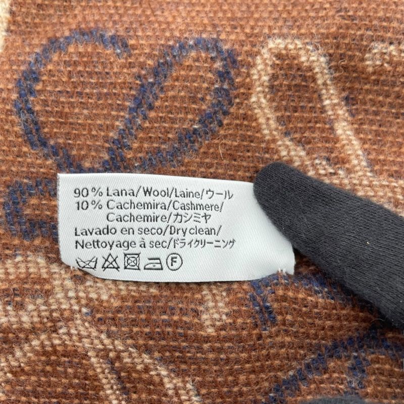 ロエベ LOEWE チェッカーボードマフラー F810487X17 ブラウン ネイビー ウール カシミヤ ユニセックス マフラー