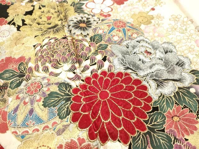 平和屋着物●ブライダルファッションデザイナー・桂由美　振袖　飛鶴草花文　暈し染め　金銀彩　正絹　逸品　DAAT1069tw 平和屋着物○ブライダルファッションデザイナー・桂由美 振袖 飛鶴草花