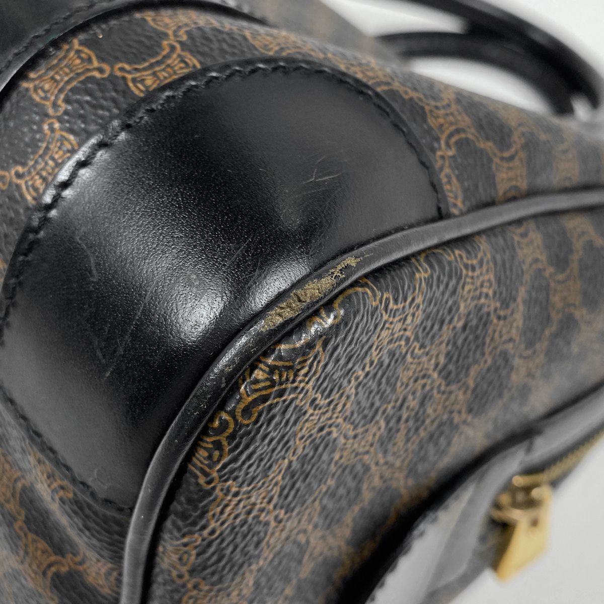 【美品】 CELINE マカダム総柄　柄　レザー×キャンバスミニハンドバッグ セリーヌ CELINE マカダム柄 ハンドバッグ ミニボストン